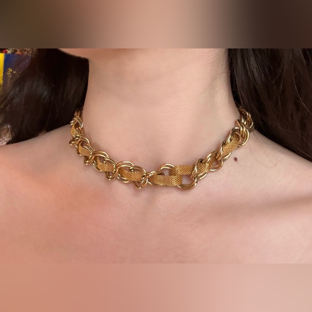 Vintage Hobe Gold Tone Old Hollywood Woven Mesh Choker Necklace Chain Braided